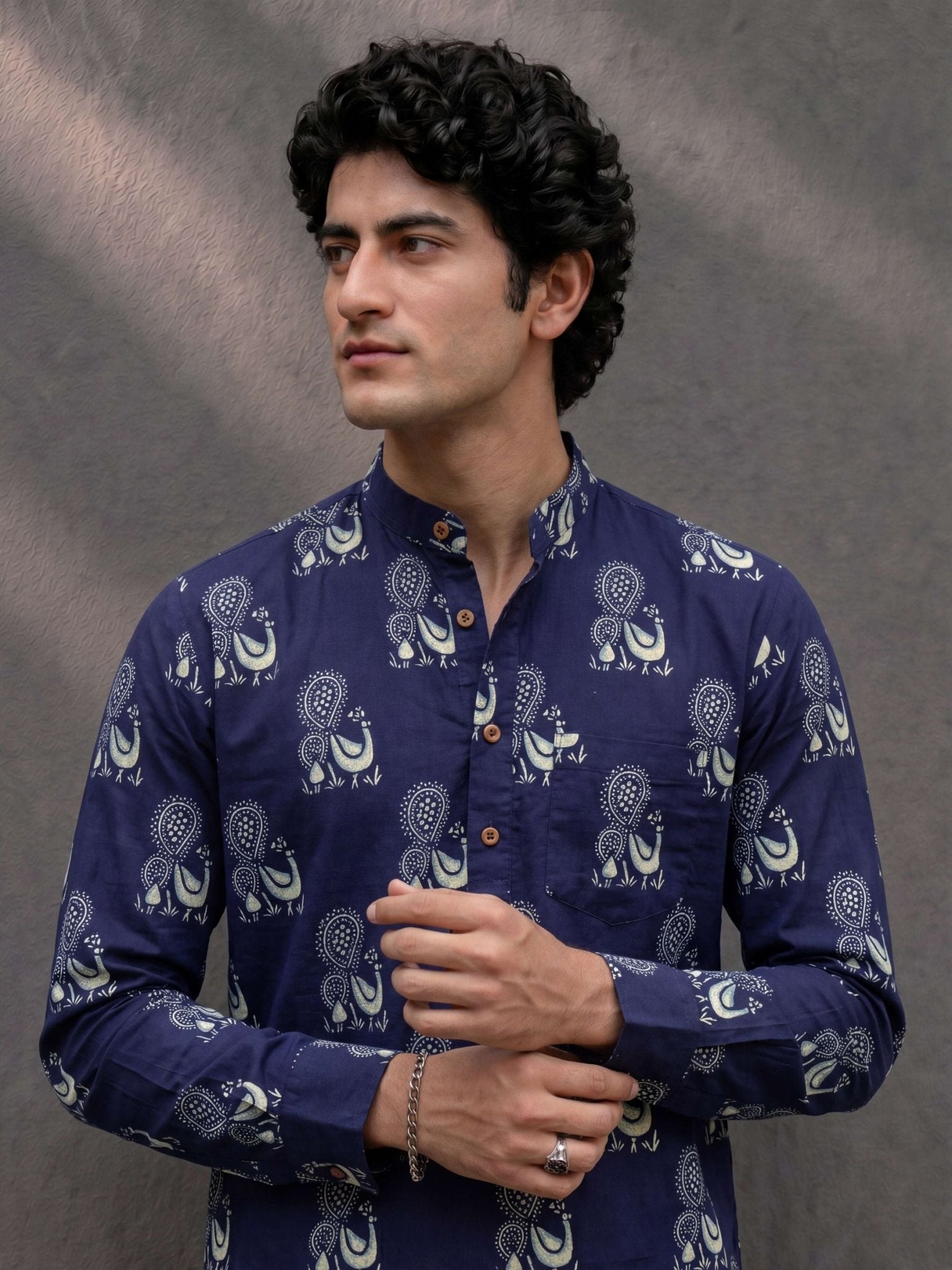 Peacock Elegance – Printed Cotton Short Kurta - Jaipuri Crown