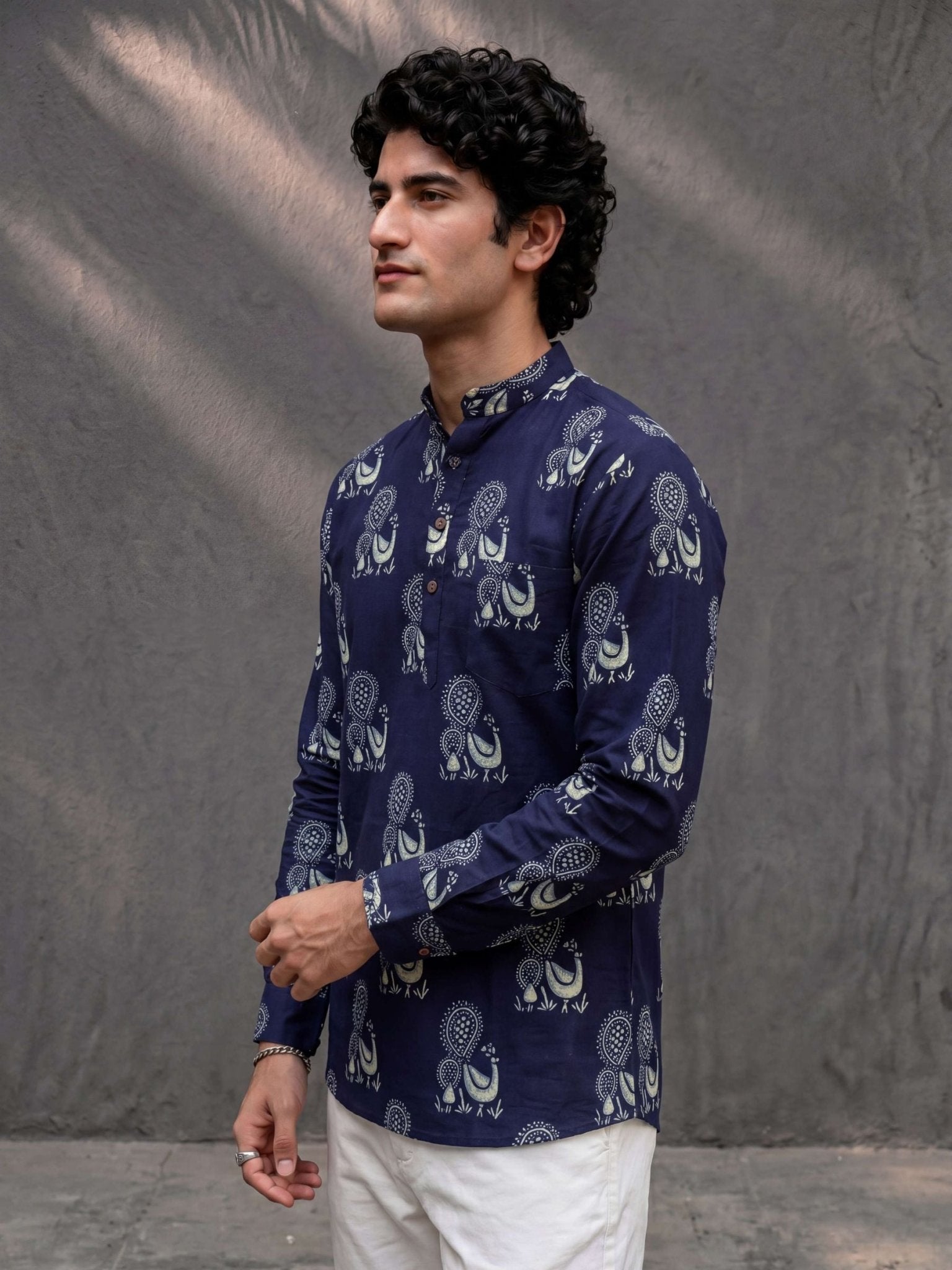 Peacock Elegance – Printed Cotton Short Kurta - Jaipuri Crown