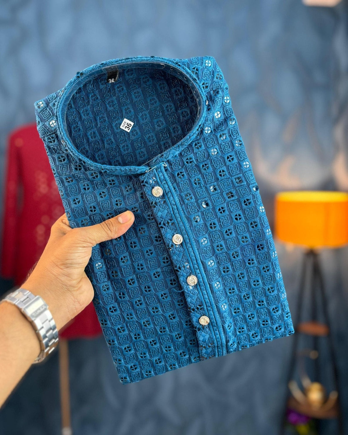 Phirozi Blue Lucknowi Kurta - Jaipuri Crown