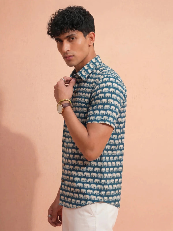 Playful Bunnies – Printed Cotton Half Sleeve Shirt - Jaipuri Crown