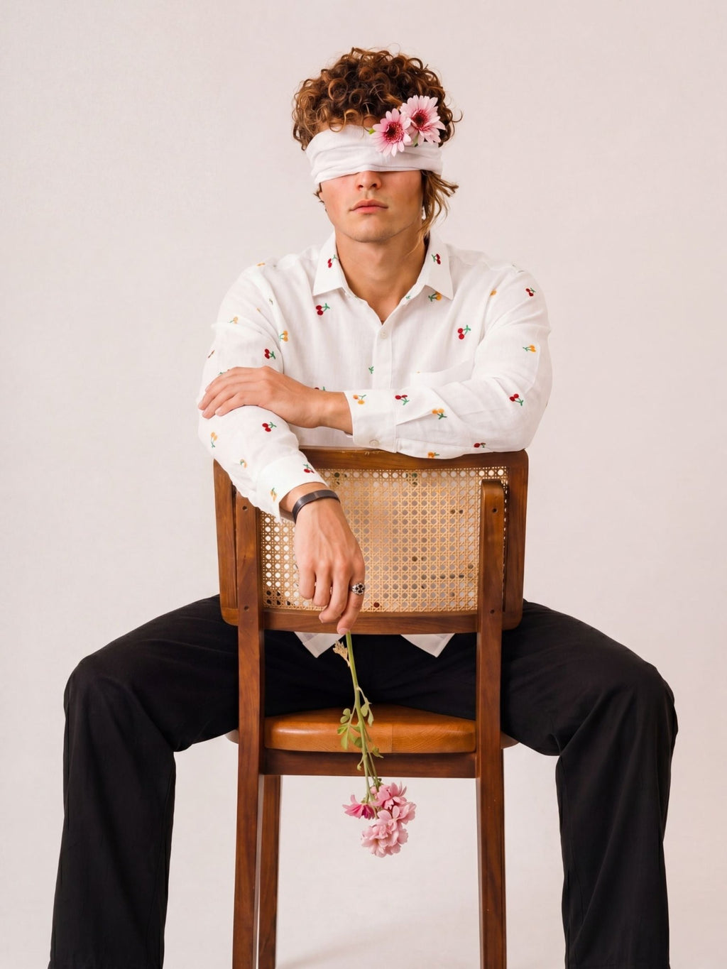 "Prem" — White Cherry Embroidered Cotton Shirt | Jaipuri Crown - Jaipuri Crown