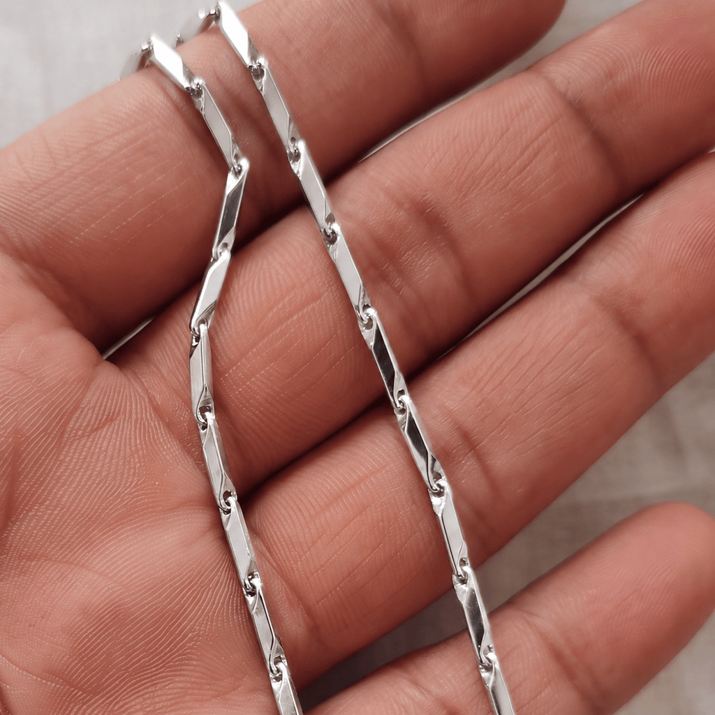 Premium Silver-Tone Geometric Link Chain for Men - Jaipuri Crown