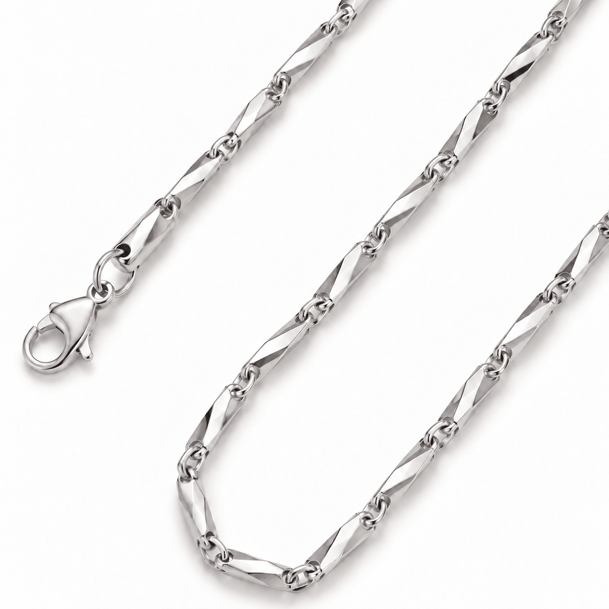 Premium Silver-Tone Geometric Link Chain for Men - Jaipuri Crown