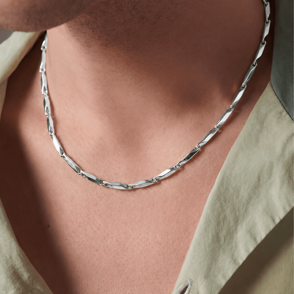 Premium Silver-Tone Geometric Link Chain for Men - Jaipuri Crown