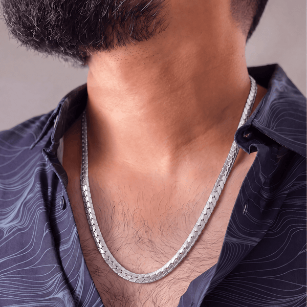 Premium Silver-Tone Textured Chain Necklace for Men - Jaipuri Crown