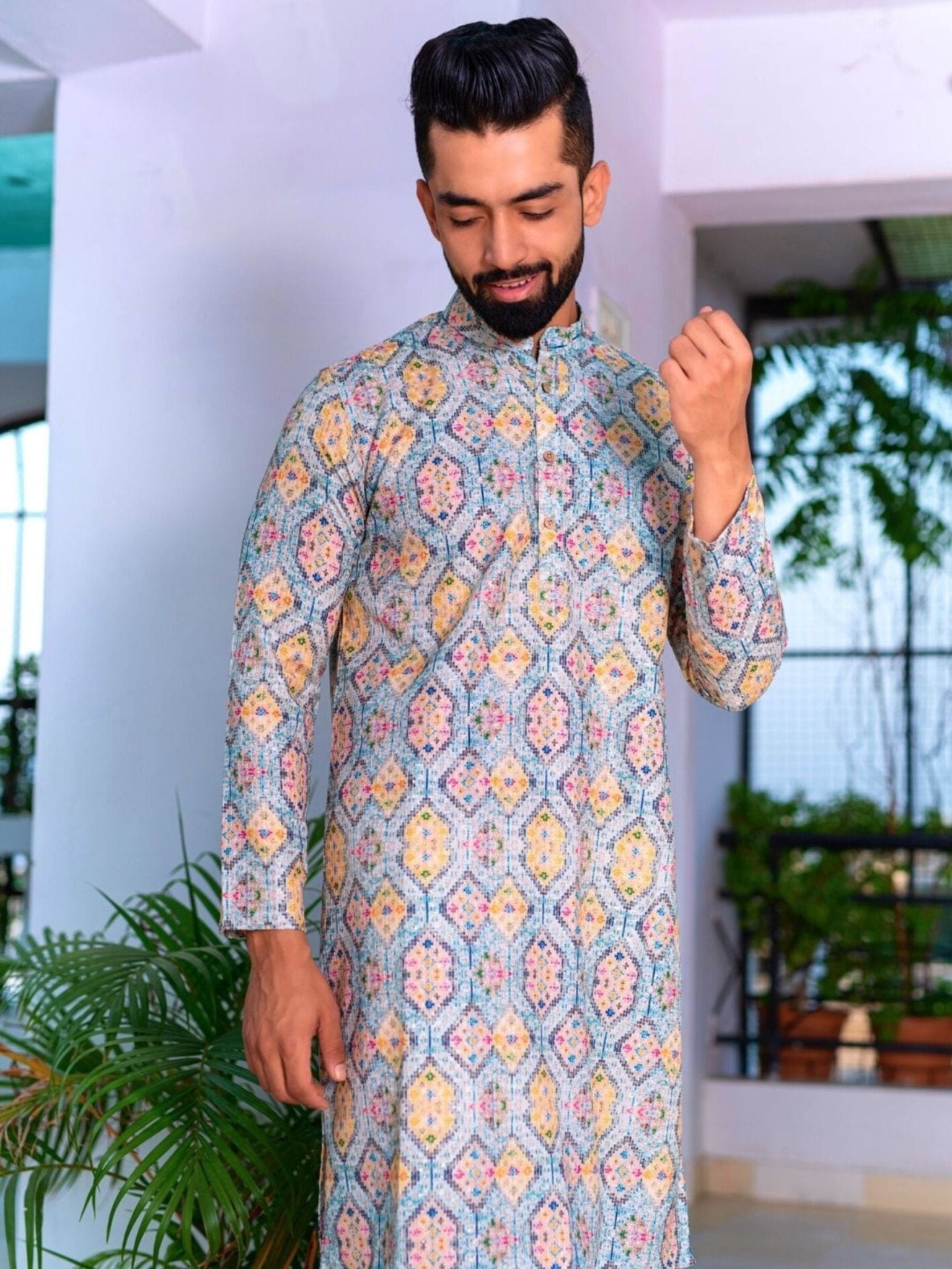 Printed Designer Cotton Kurta - Blue Multi - Jaipuri Crown