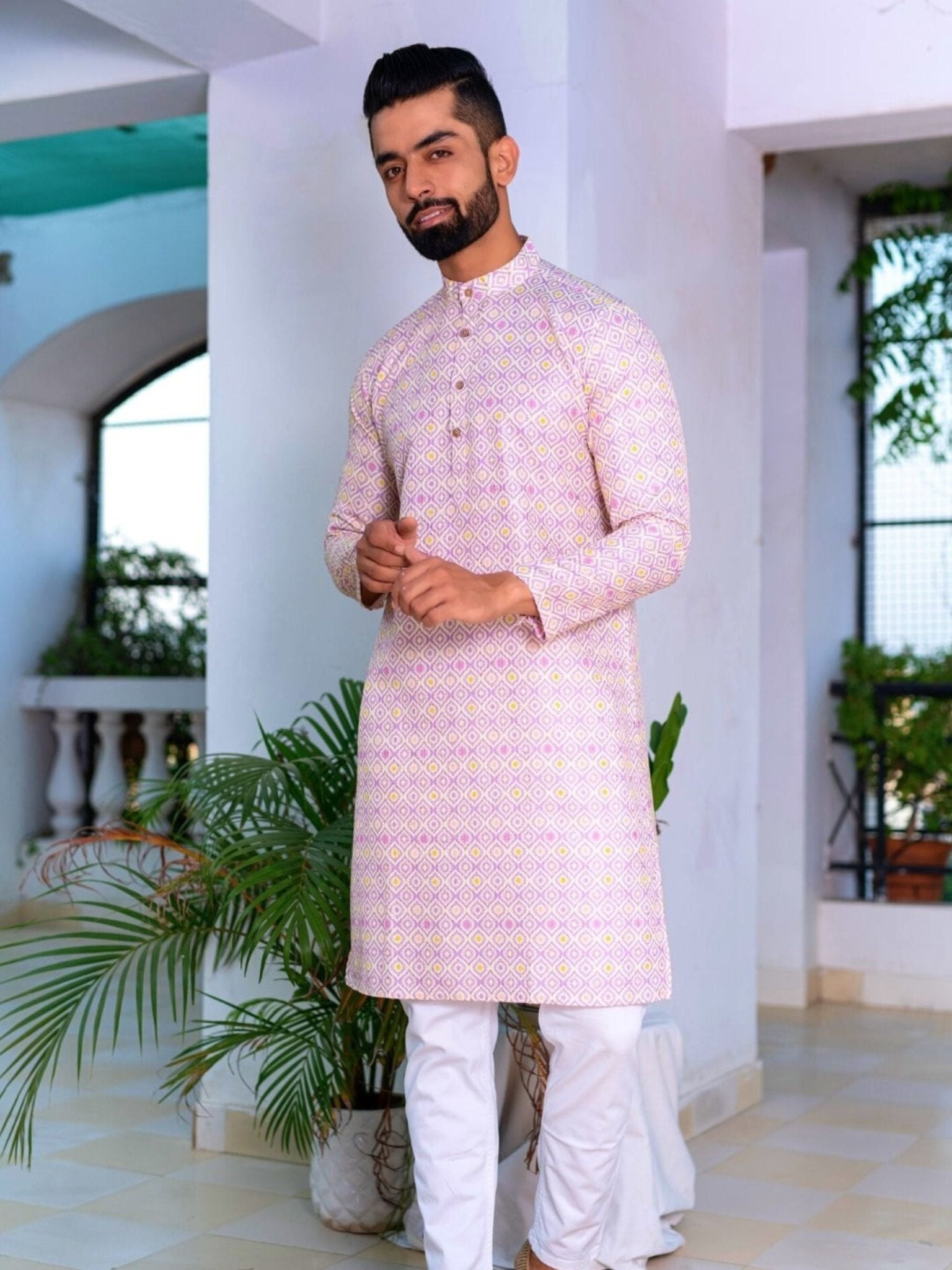 Printed Designer Cotton Kurta - Pastel Multi - Jaipuri Crown