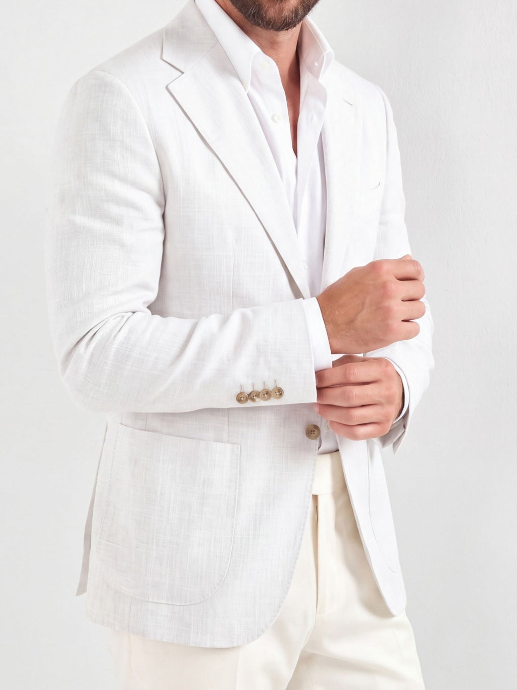 Pure White Semi Linen Blazer for Men - Jaipuri Crown