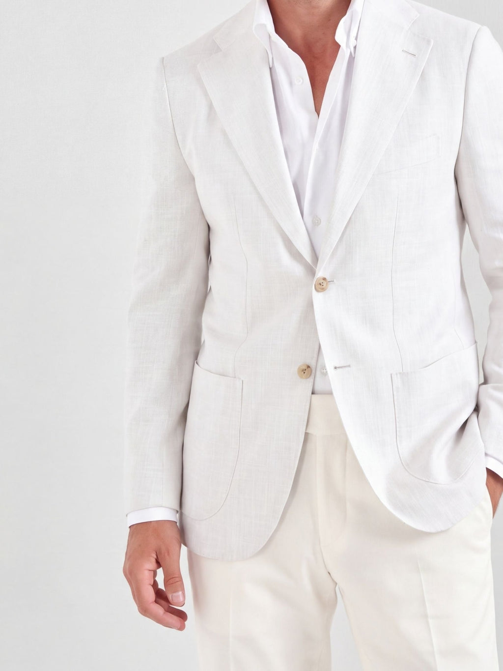Pure White Semi Linen Blazer for Men - Jaipuri Crown