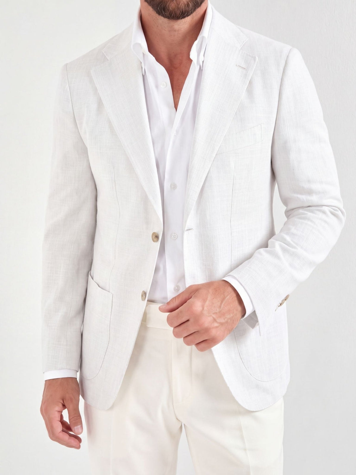 Pure White Semi Linen Blazer for Men - Jaipuri Crown