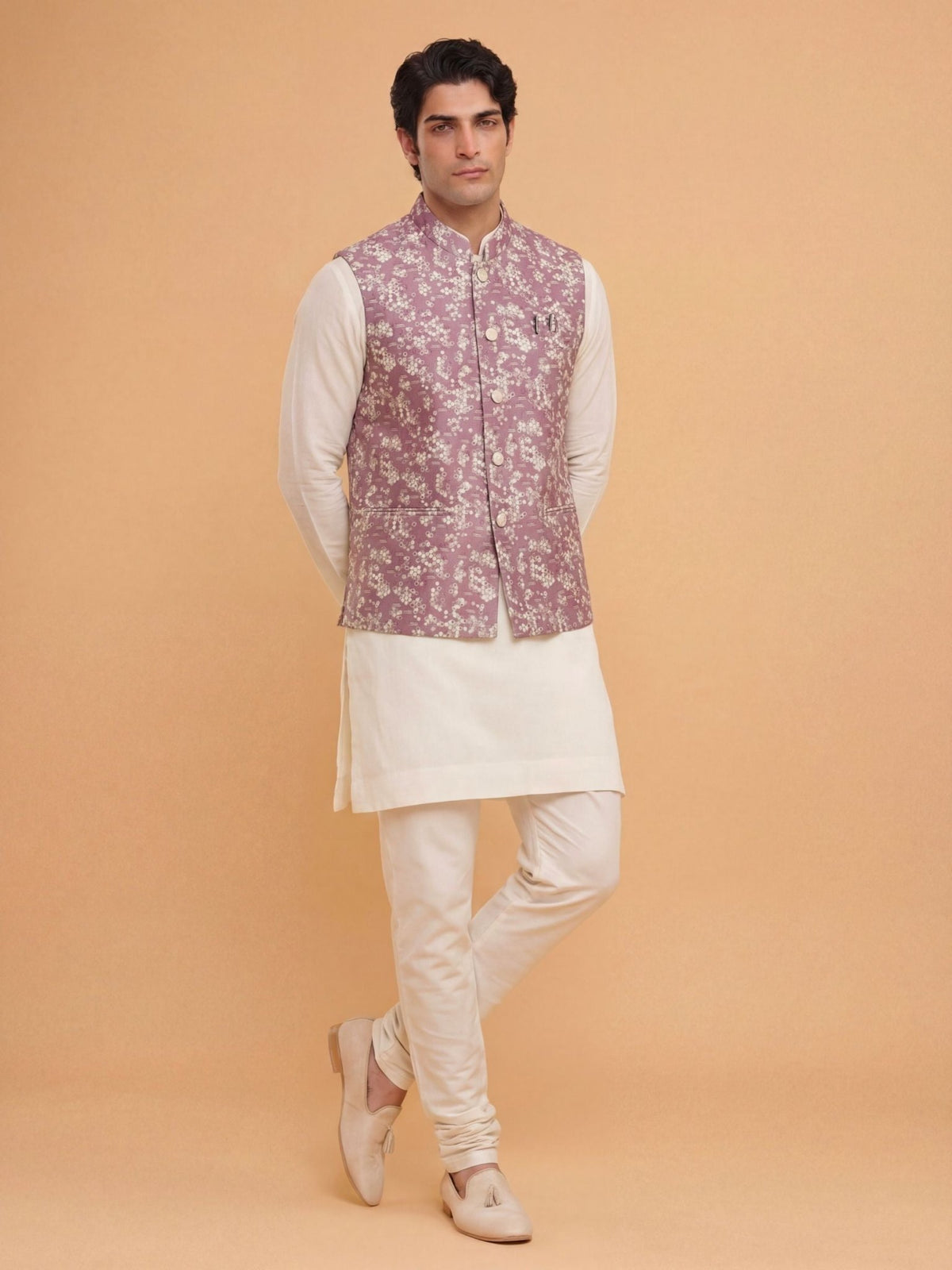 "रचना" (Rachna) Heritage Geometric Jacquard Modi Jacket - Jaipuri Crown