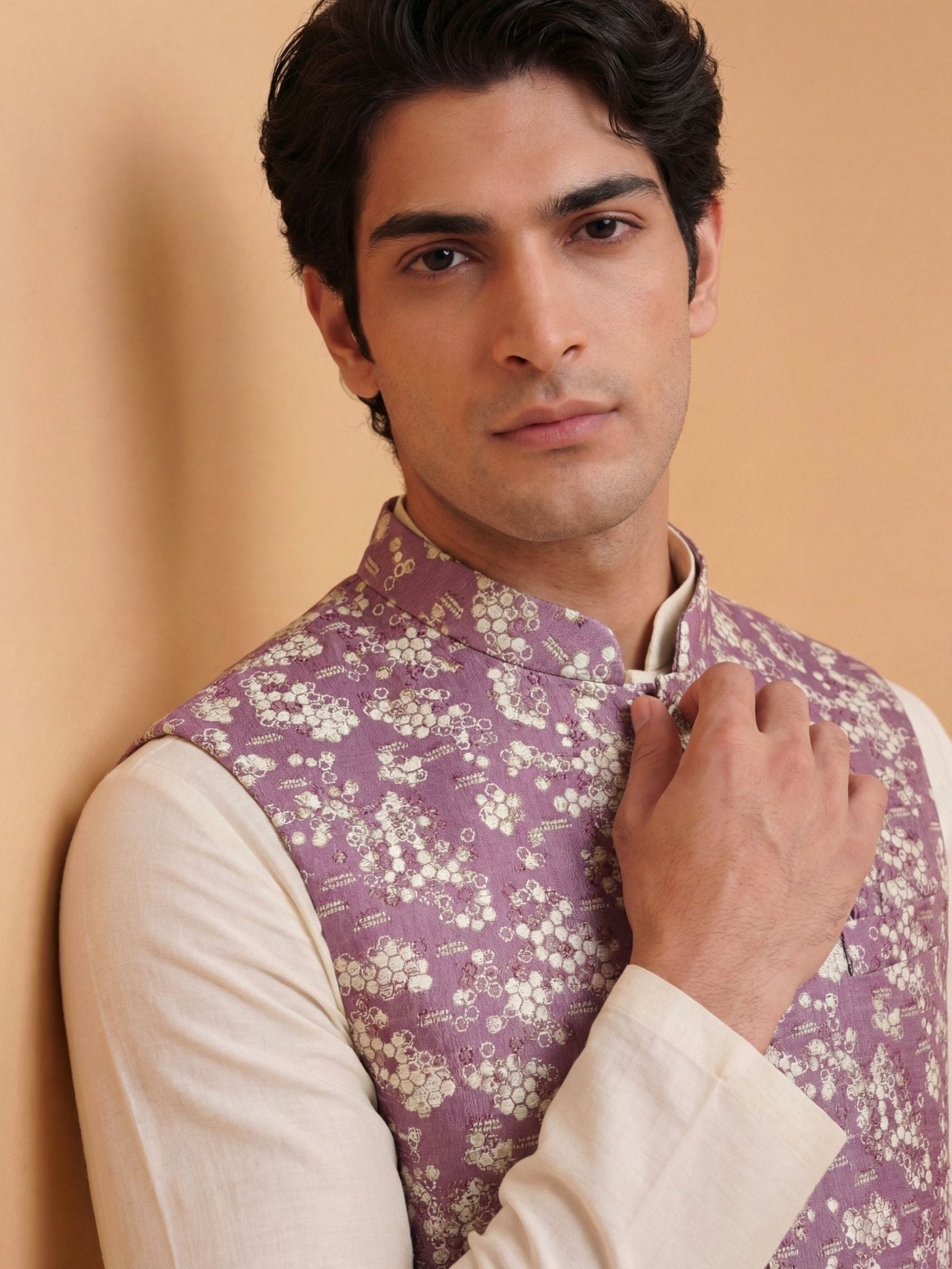 "रचना" (Rachna) Heritage Geometric Jacquard Modi Jacket - Jaipuri Crown