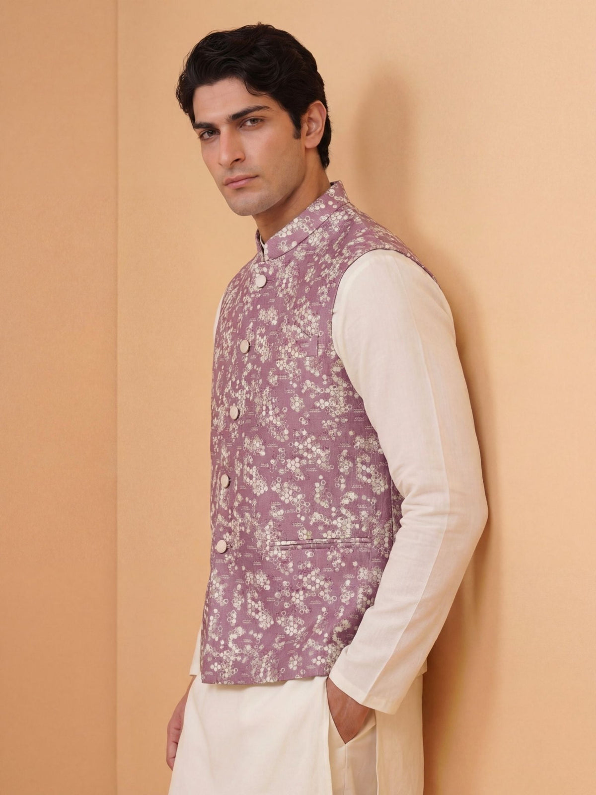 "रचना" (Rachna) Heritage Geometric Jacquard Modi Jacket - Jaipuri Crown