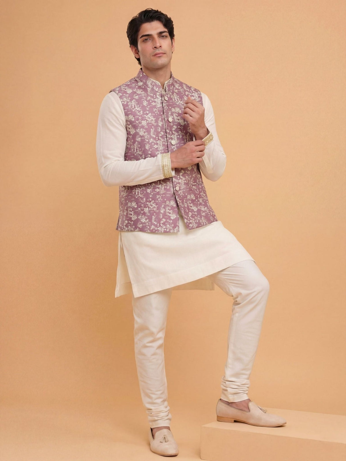 "रचना" (Rachna) Heritage Geometric Jacquard Modi Jacket - Jaipuri Crown
