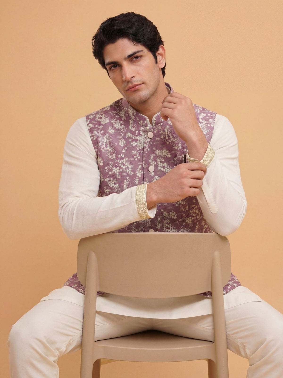 "रचना" (Rachna) Heritage Geometric Jacquard Modi Jacket - Jaipuri Crown