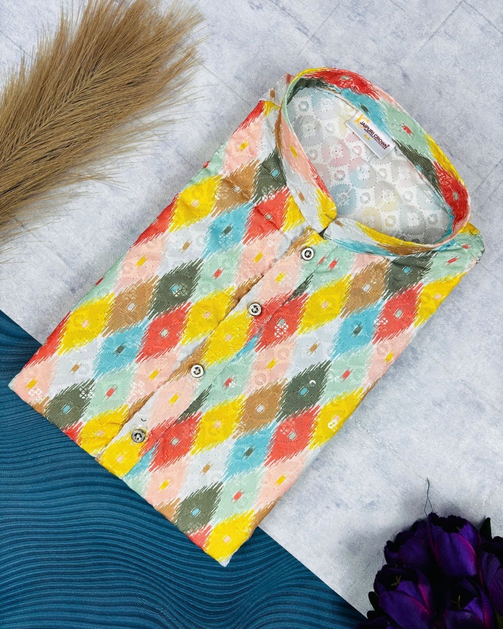 Radiant Rainforest Printed Lucknowi Kurta - Jaipuri Crown