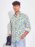 Rainbow Walk Elephants – Full Sleeve Cotton Shirt in Cream & Blue - Jaipuri Crown