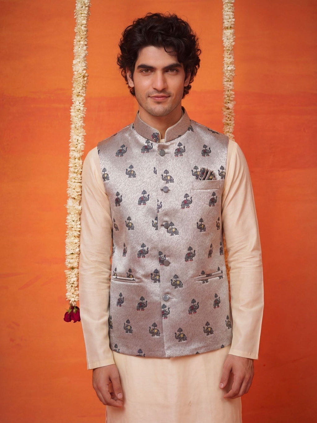 "राजस" (Rajas) Heritage Miniature Jacquard Modi Jacket - Jaipuri Crown