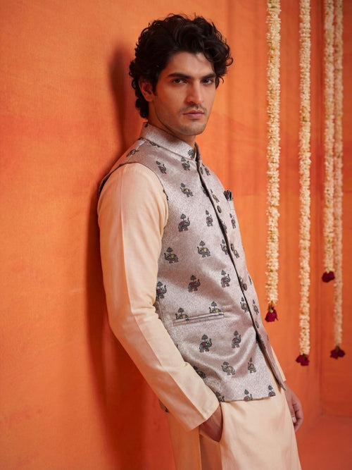 "राजस" (Rajas) Heritage Miniature Jacquard Modi Jacket - Jaipuri Crown