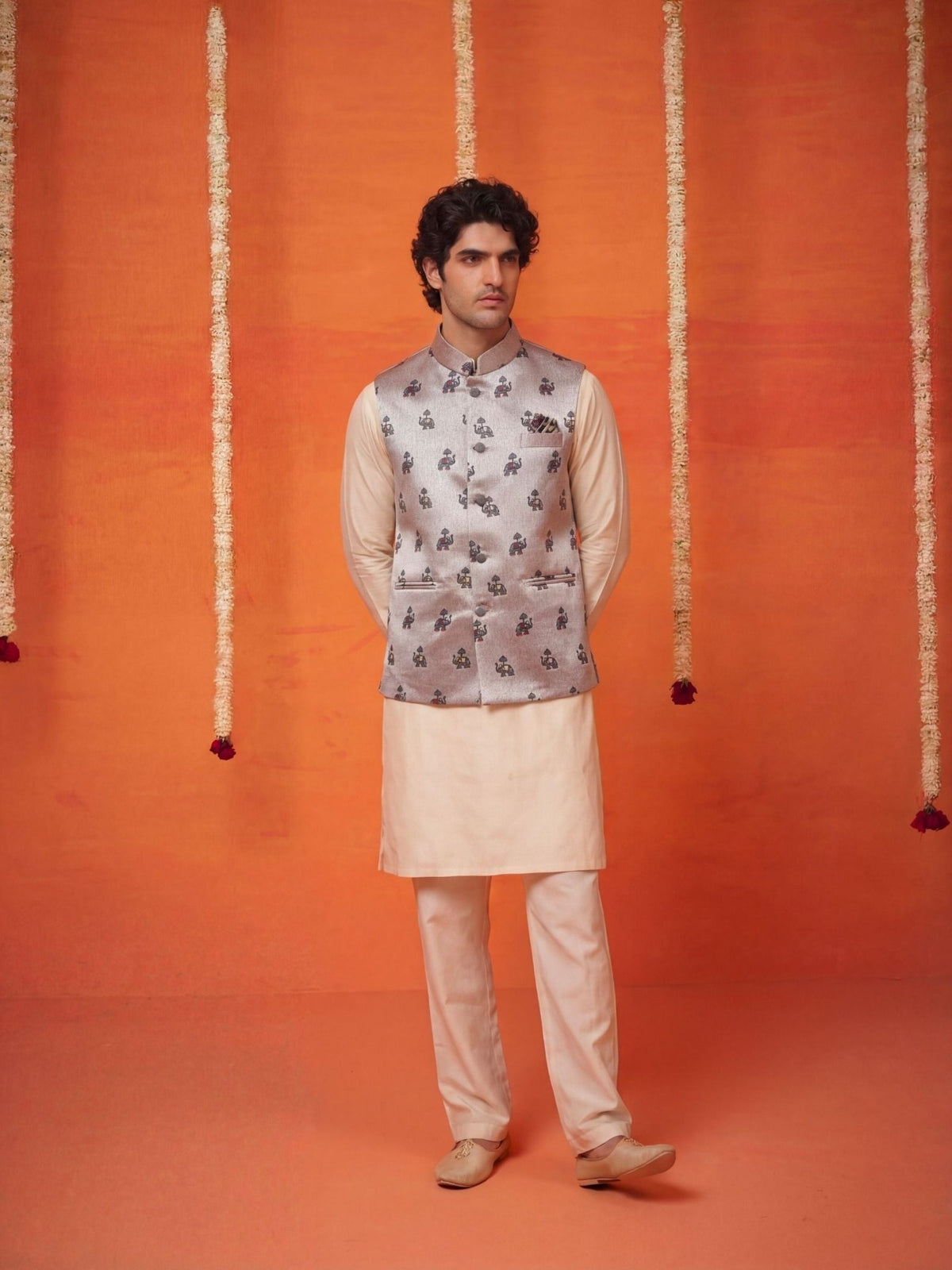 "राजस" (Rajas) Heritage Miniature Jacquard Modi Jacket - Jaipuri Crown