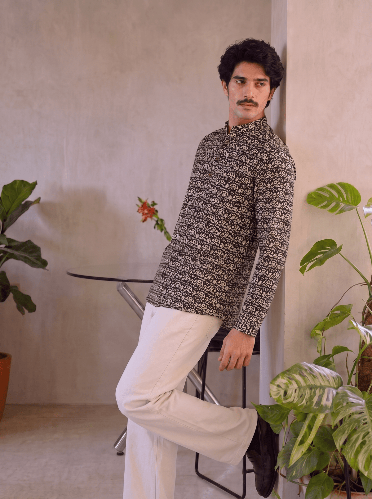 Rajasthani Charm – Men's Printed Cotton Short Kurta - Jaipuri Crown