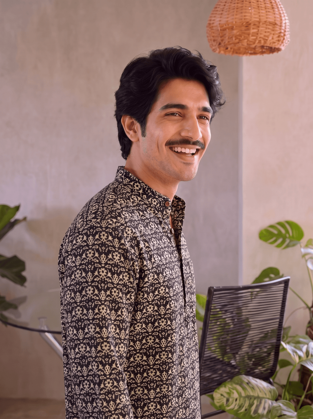 Rajasthani Charm – Men's Printed Cotton Short Kurta - Jaipuri Crown