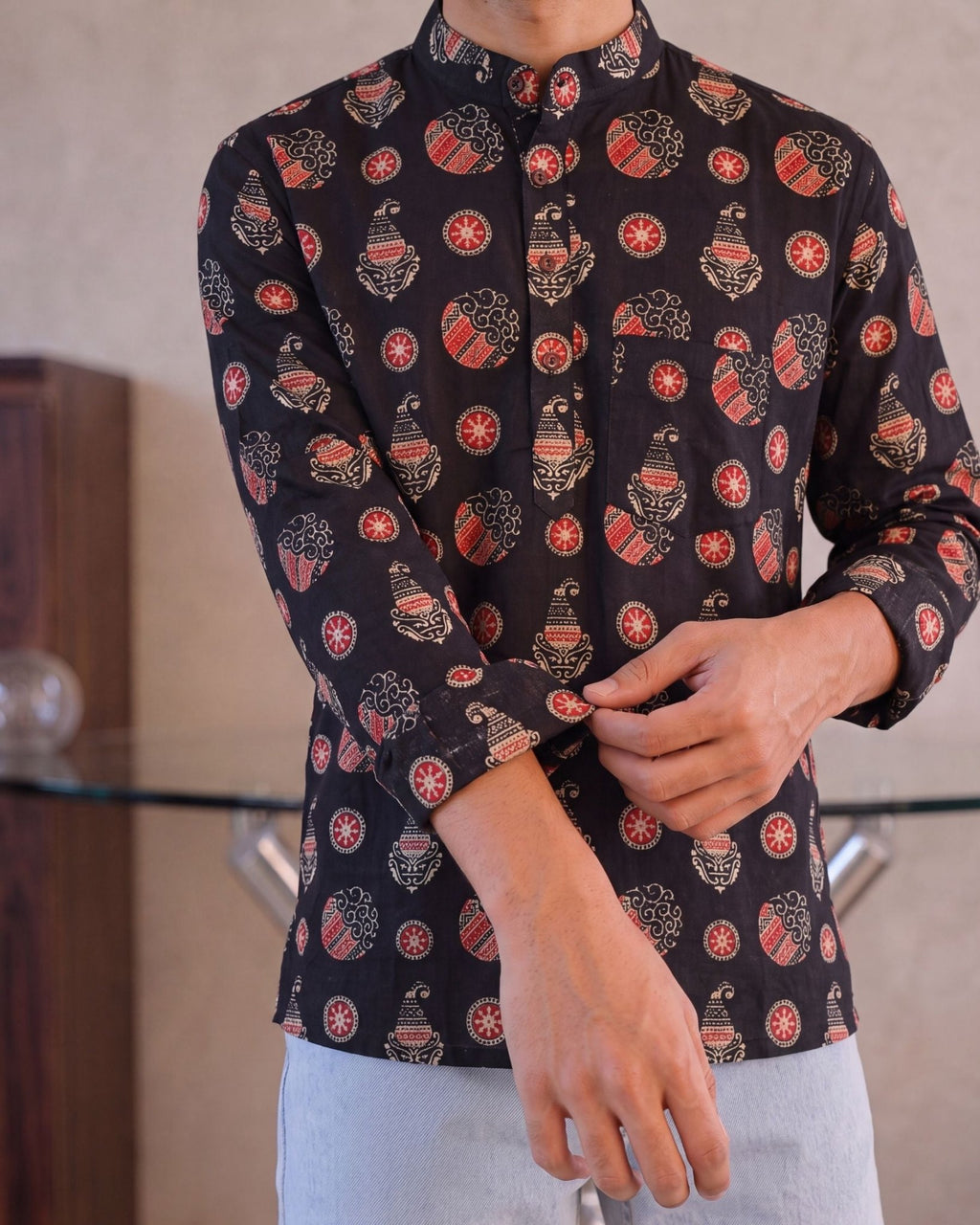 Rajasthani Charm – Printed Cotton Short Kurta - Jaipuri Crown