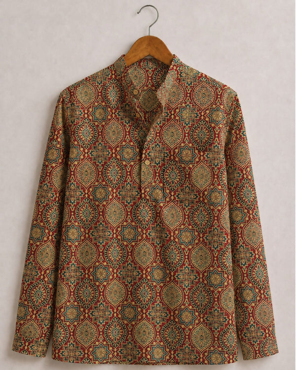 Rajasthani Elegance – Printed Cotton Short Kurta - Jaipuri Crown