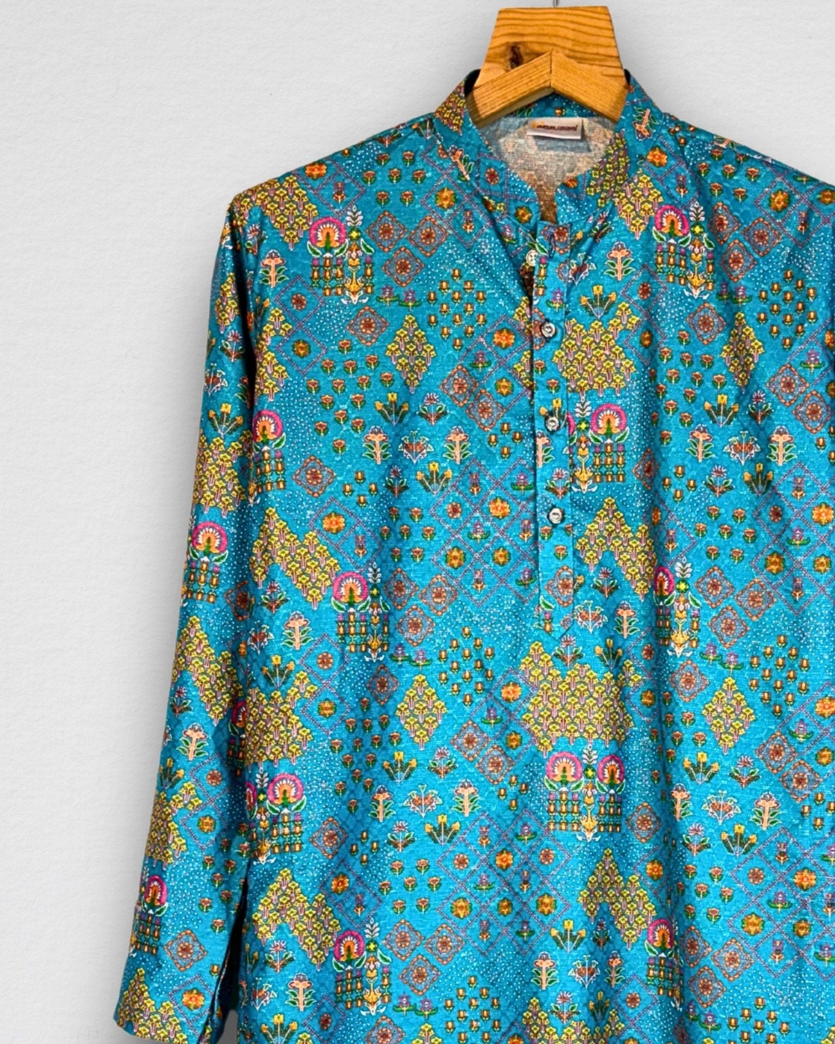 Rajasthani Jaal Printed Long Kurta in with Zari Work - Jaipuri Crown