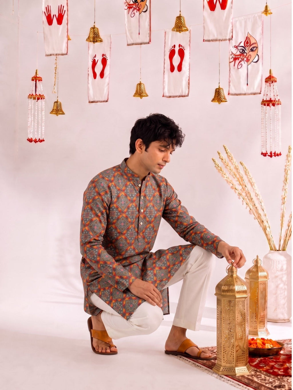 Rajwadi Maze – Geometric Block Print Long Kurta - Jaipuri Crown