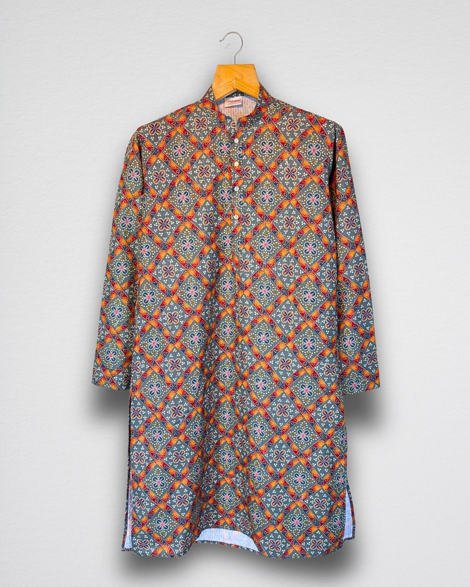 Rajwadi Maze – Geometric Block Print Long Kurta - Jaipuri Crown