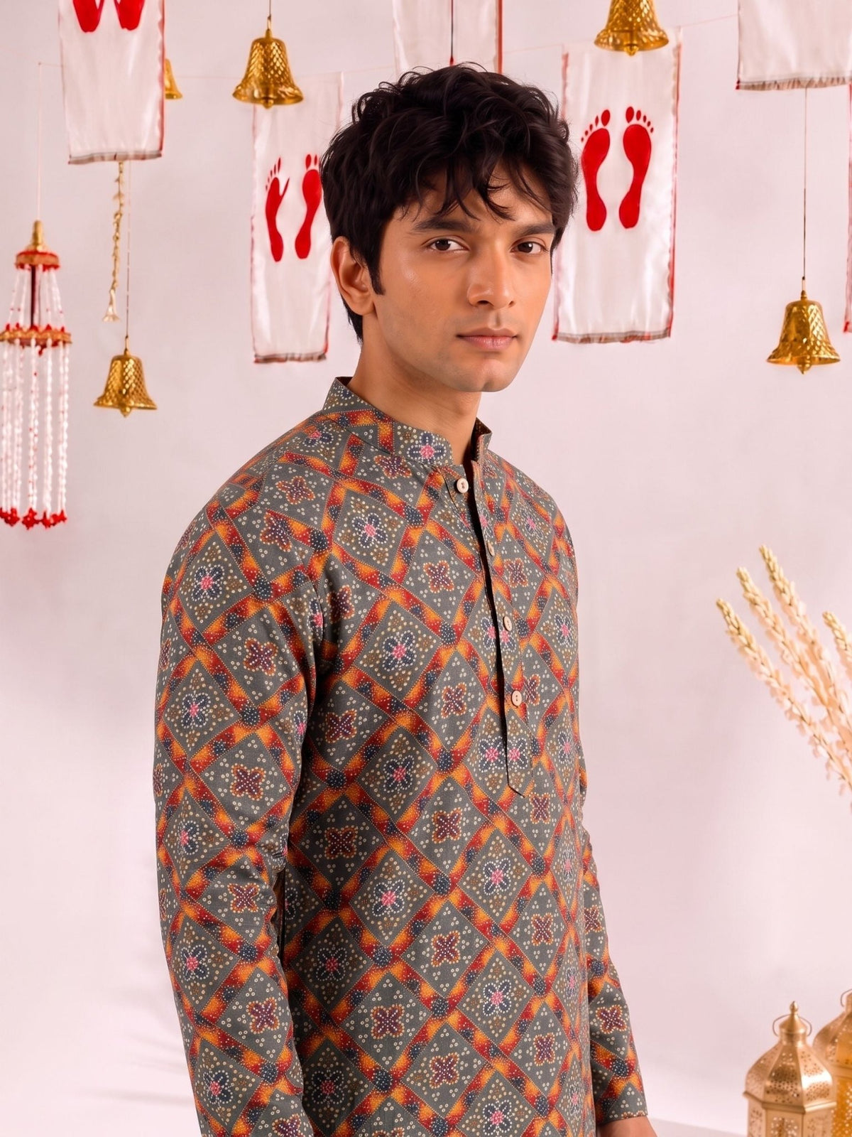 Rajwadi Maze – Geometric Block Print Long Kurta - Jaipuri Crown