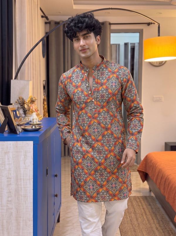 Rajwadi Maze – Geometric Block Print Long Kurta - Jaipuri Crown