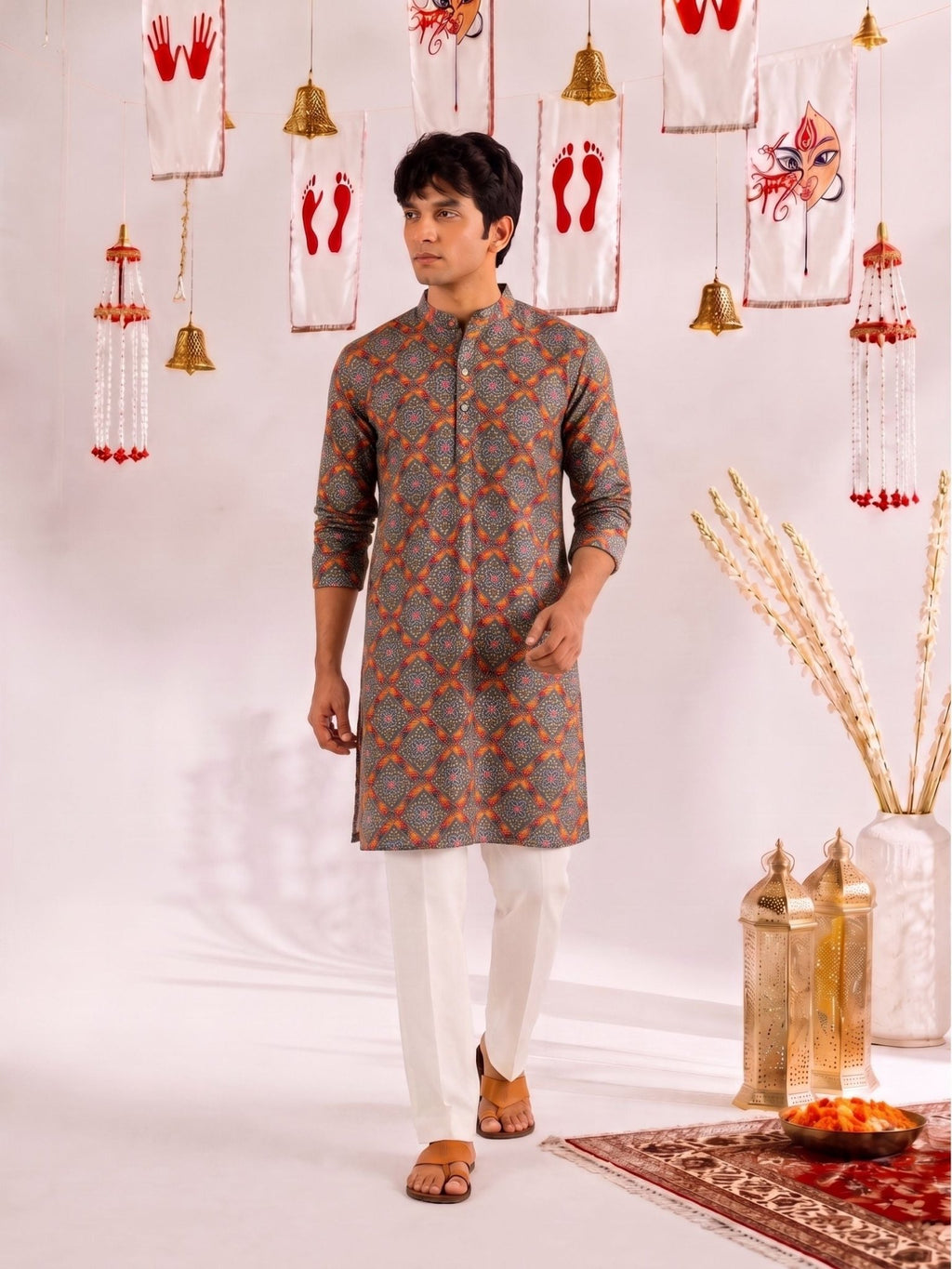Rajwadi Maze – Geometric Block Print Long Kurta - Jaipuri Crown