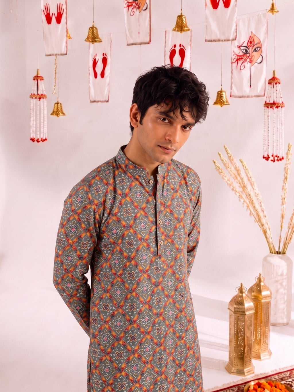 Rajwadi Maze – Geometric Block Print Long Kurta - Jaipuri Crown