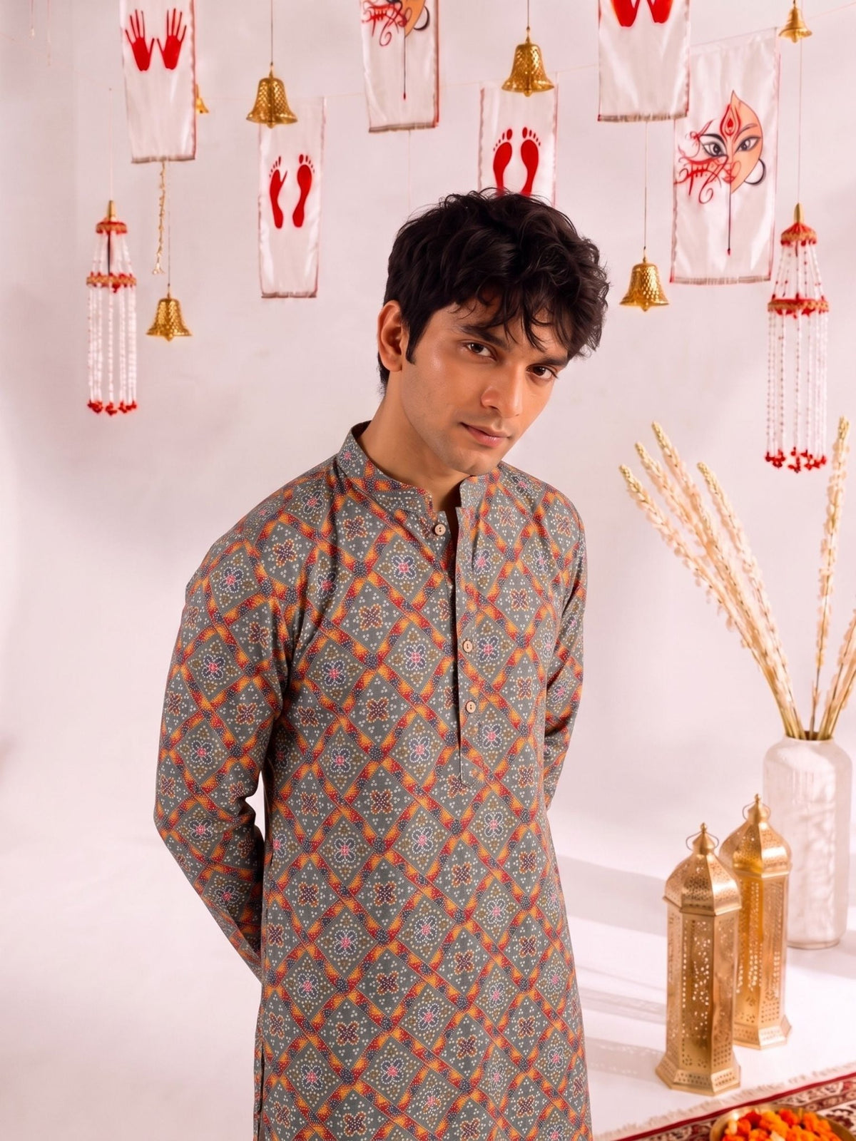 Rajwadi Maze – Geometric Block Print Long Kurta - Jaipuri Crown