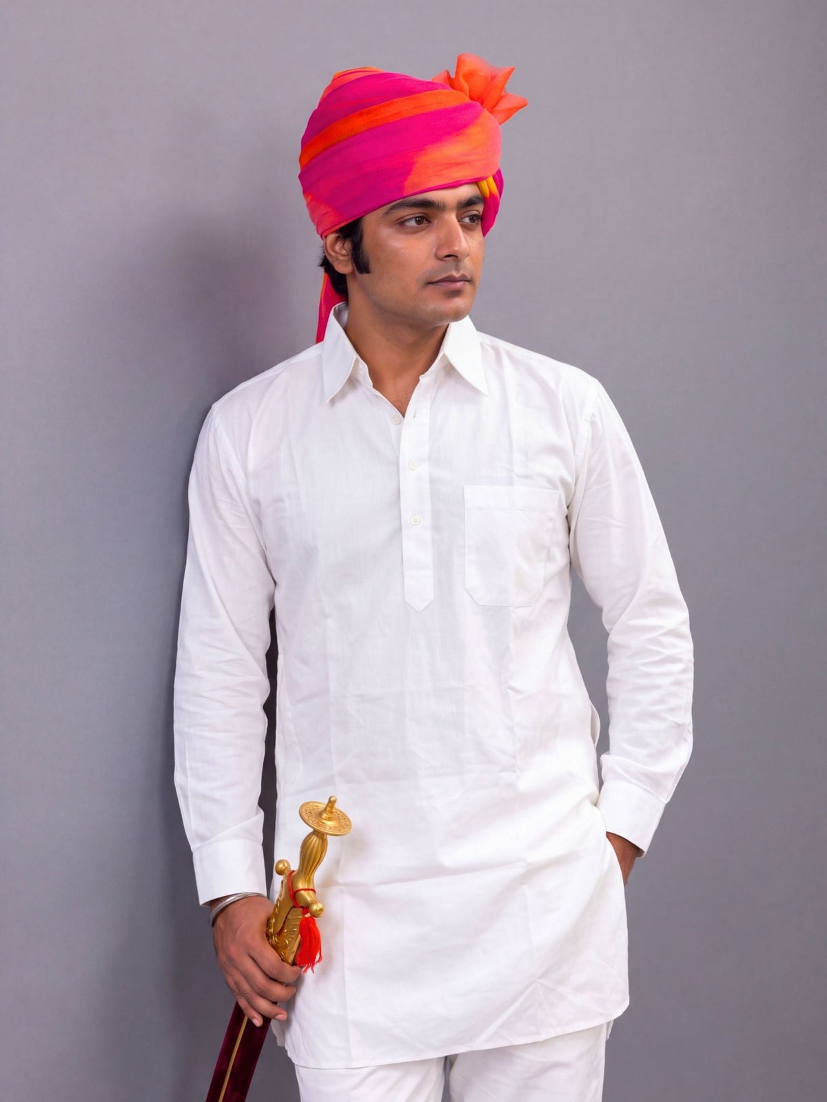Rajwadi White Kurta Pajama Set - Jaipuri Crown