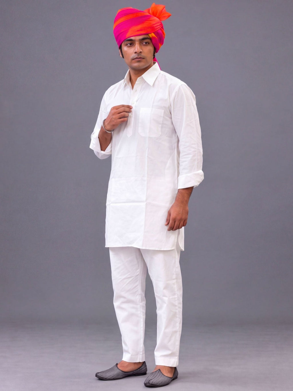 Rajwadi White Kurta Pajama Set - Jaipuri Crown