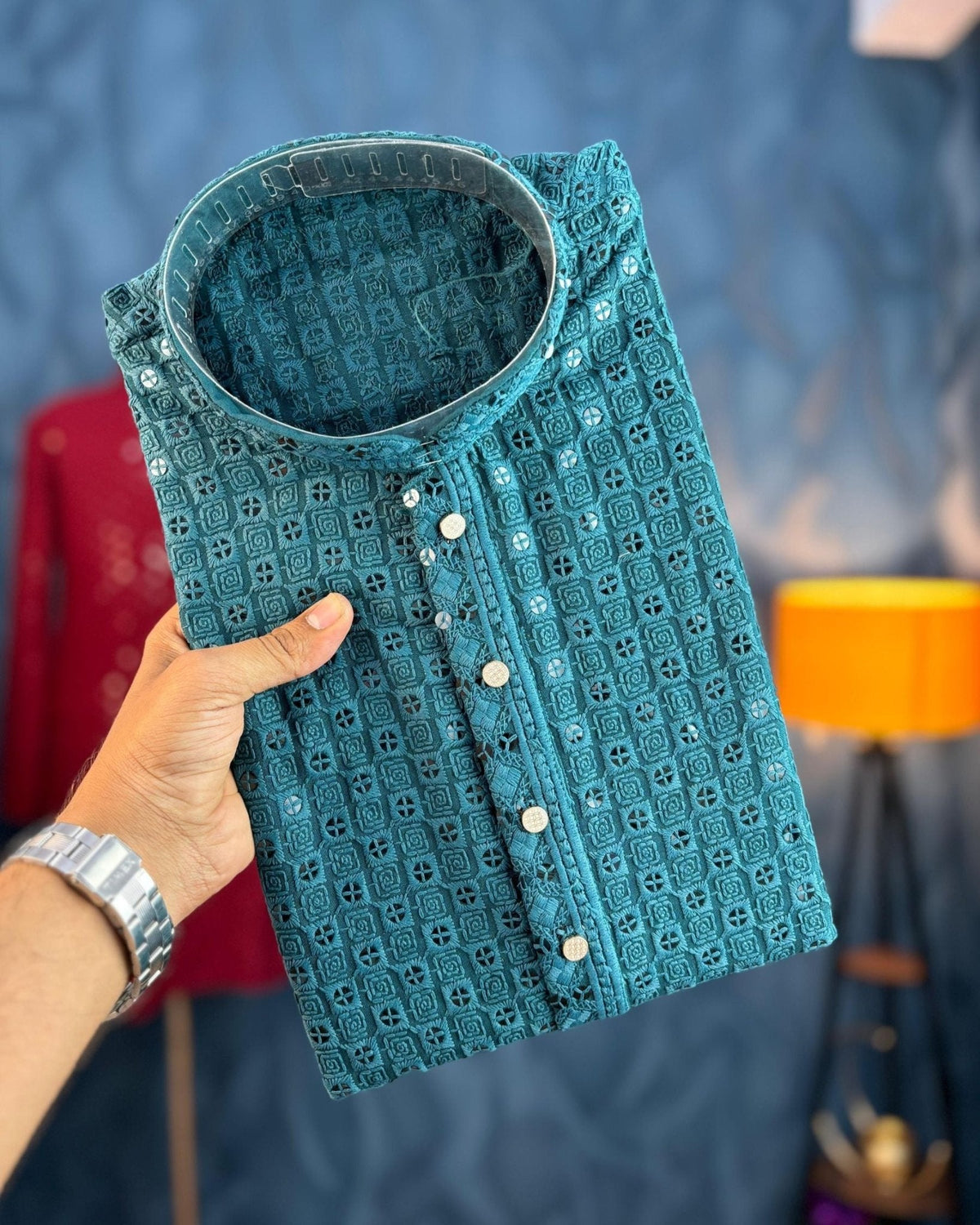 Rama Green Lucknowi Kurta - Jaipuri Crown