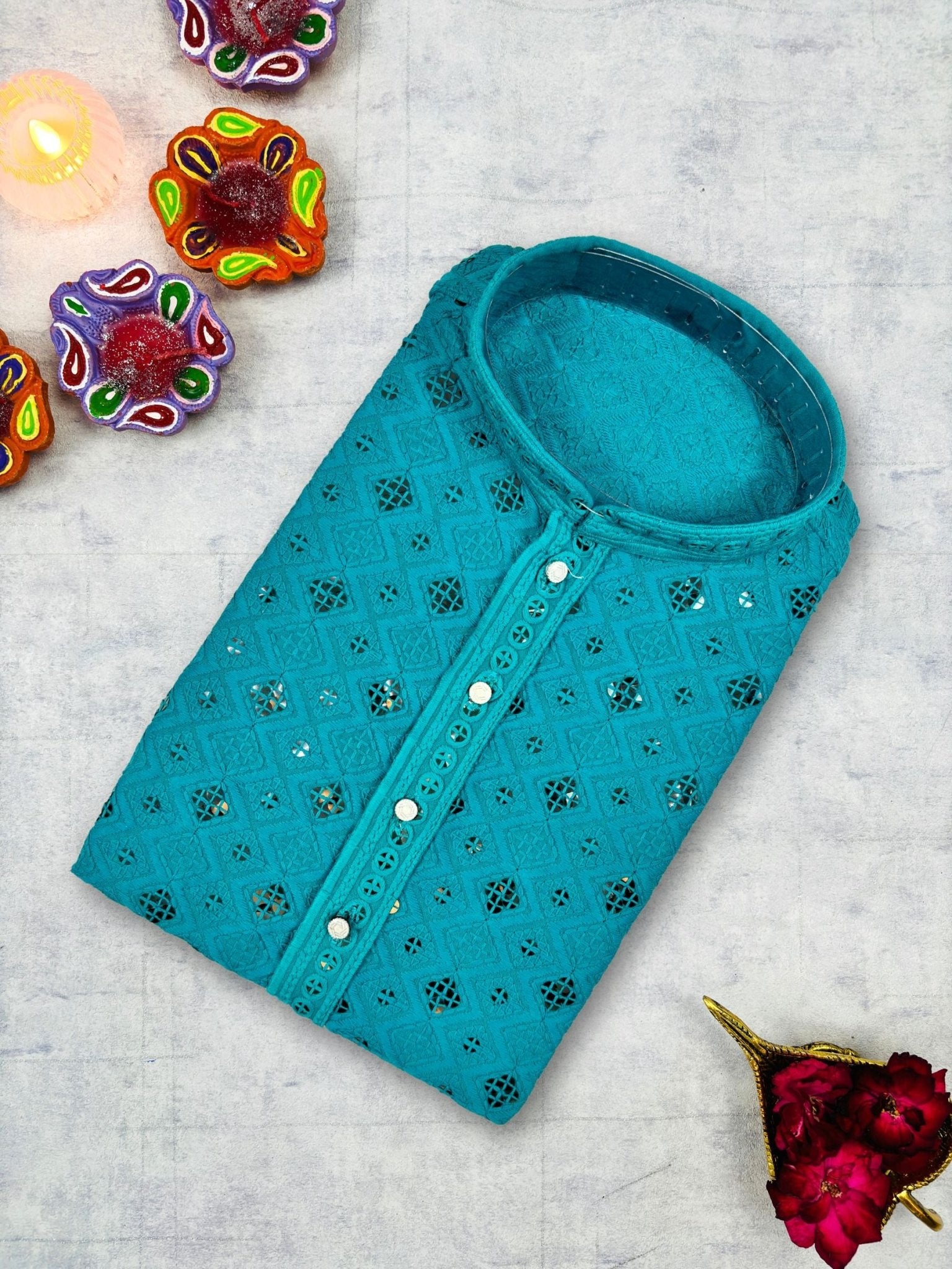 Rama Green Square Lucknowi Kurta - Jaipuri Crown