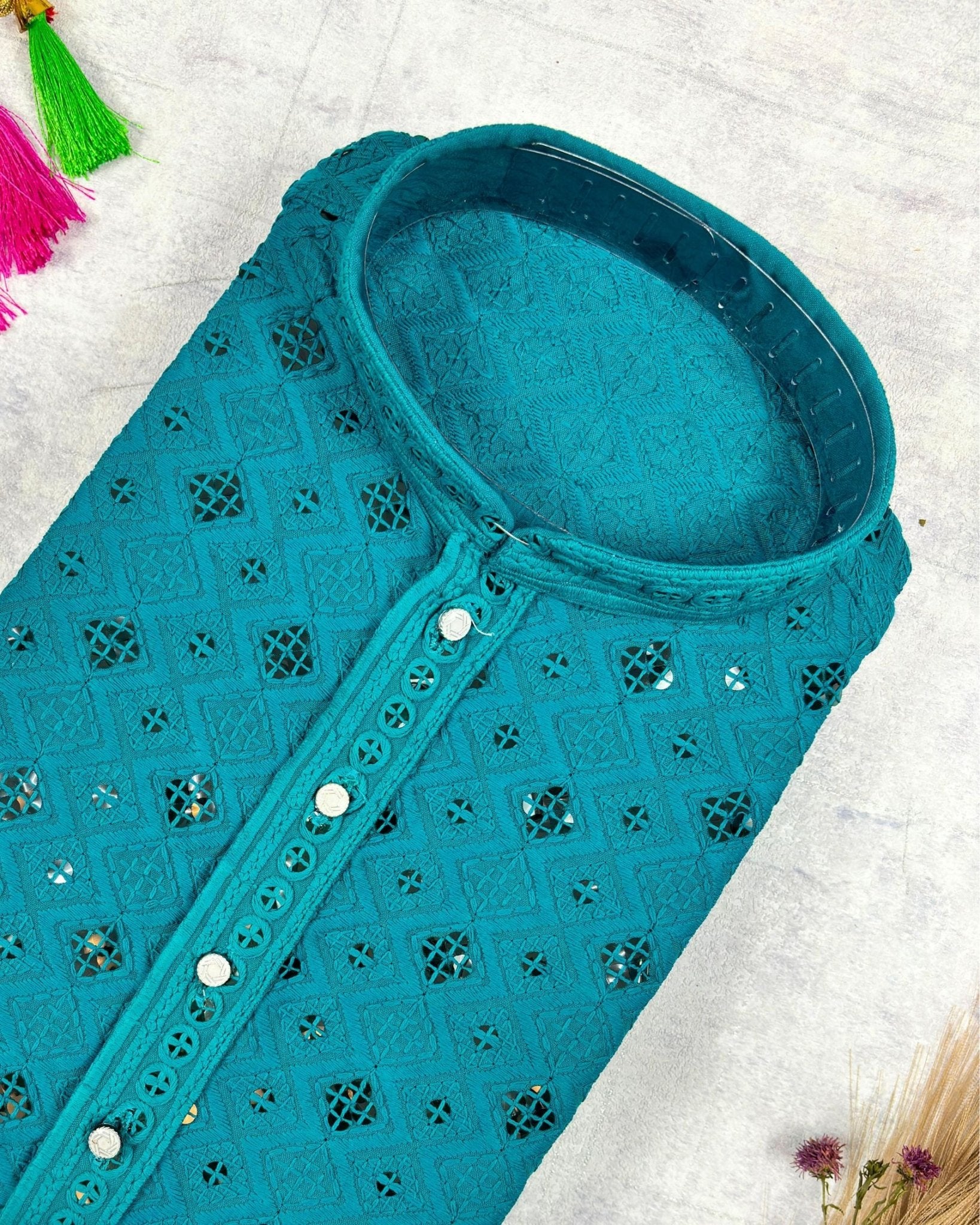 Rama Green Square Lucknowi Kurta - Jaipuri Crown