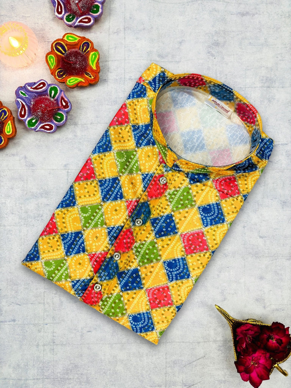 Rangoli Rhombus – Multicolor Block Print Long Kurta - Jaipuri Crown
