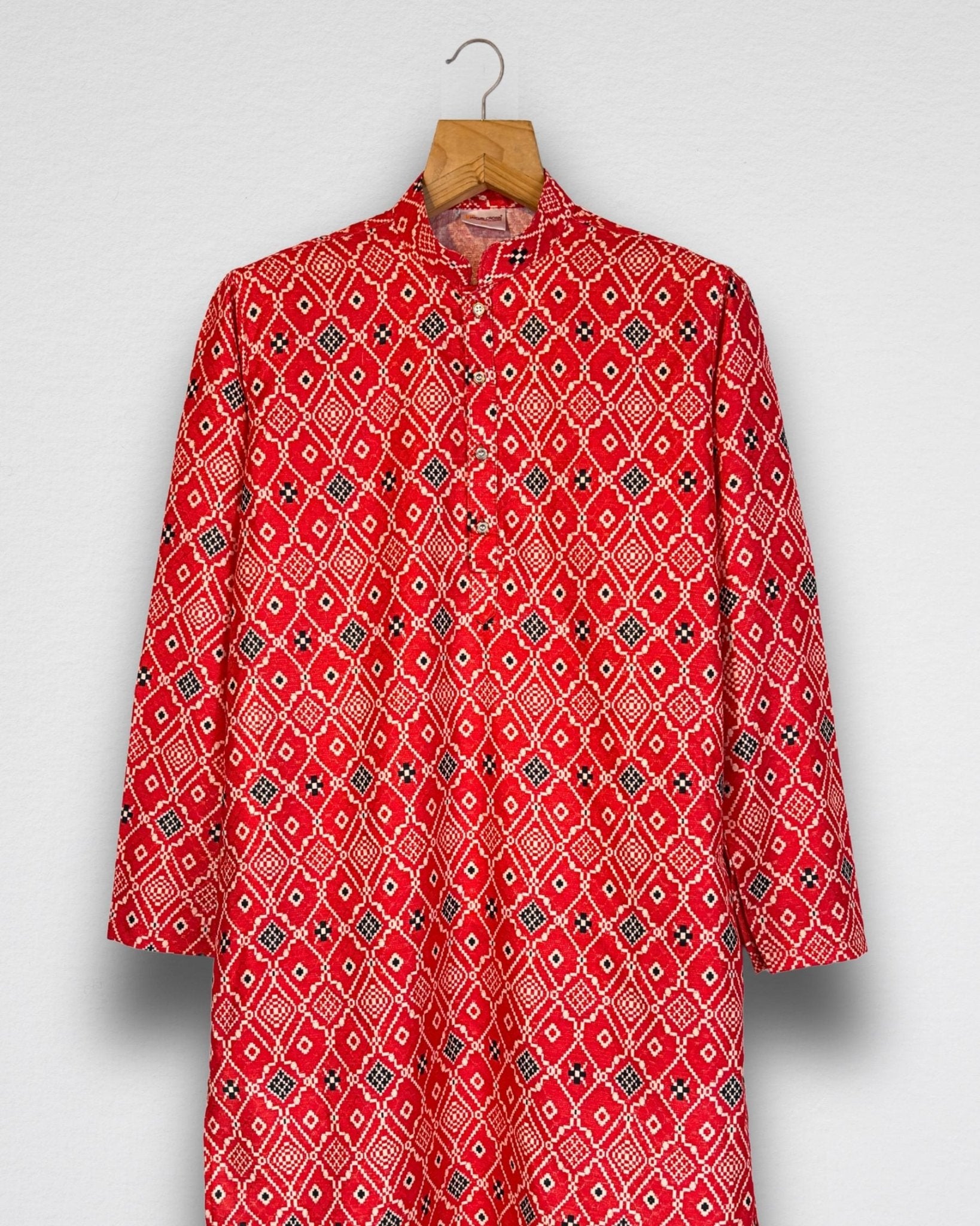 Red Bandhani Men's Long Kurta with Zari Work - Jaipuri Crown