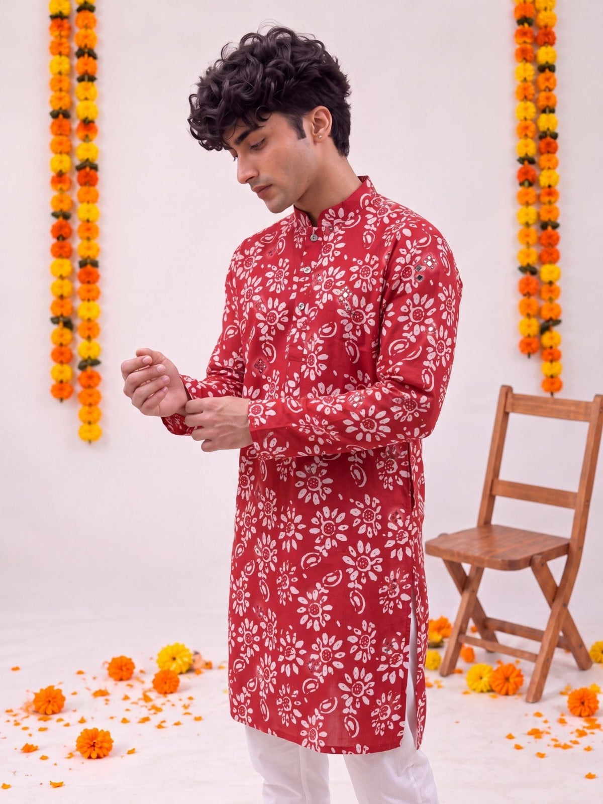 Red Floral – Cotton Printed Long Kurta - Jaipuri Crown