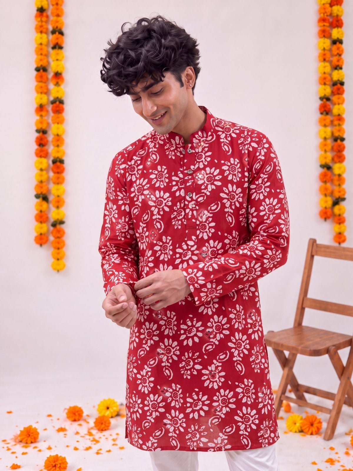 Red Floral – Cotton Printed Long Kurta - Jaipuri Crown