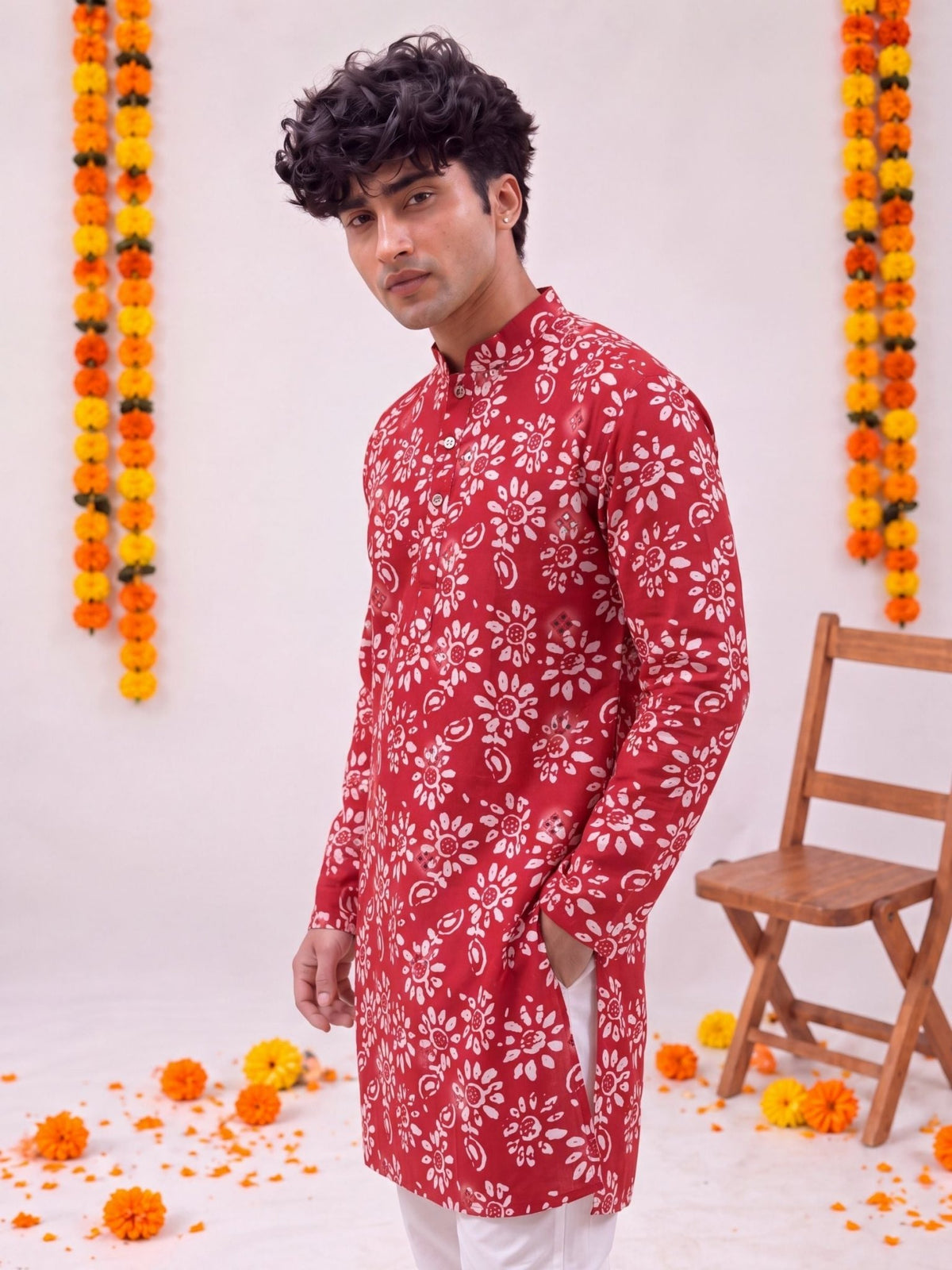 Red Floral – Cotton Printed Long Kurta - Jaipuri Crown