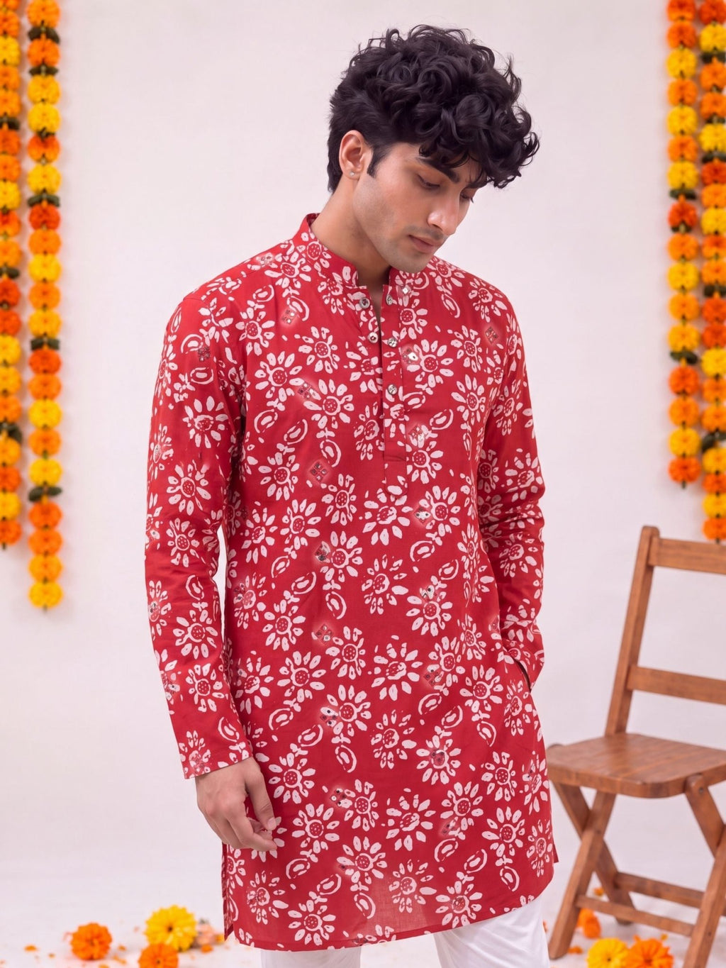 Red Floral – Cotton Printed Long Kurta - Jaipuri Crown