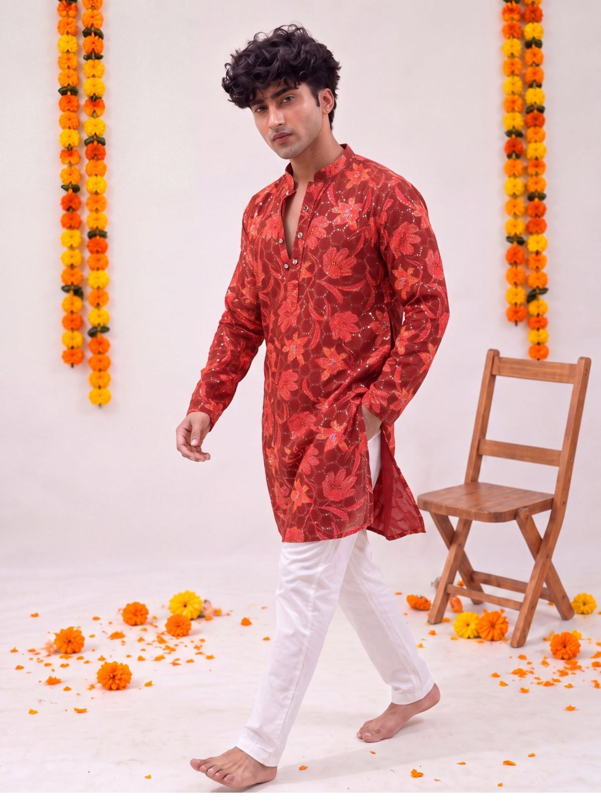 Red Floral Jaal – Printed Long Kurta - Jaipuri Crown