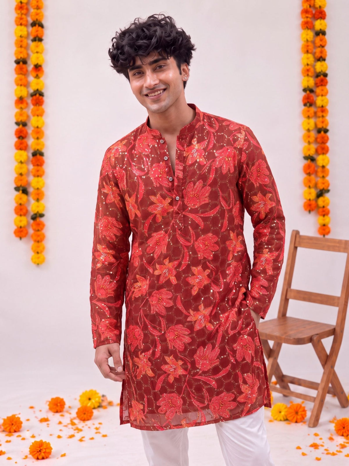 Red Floral Jaal – Printed Long Kurta - Jaipuri Crown