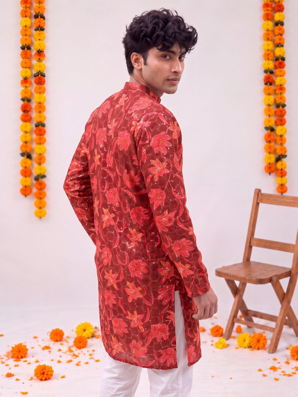Red Floral Jaal – Printed Long Kurta - Jaipuri Crown